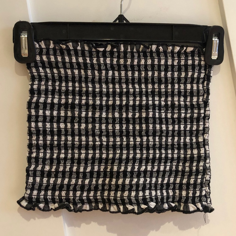 Brandy Melville navy checked scrunched tube top